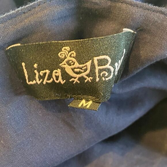 Liza Byrd Sz M Navy Blue White Outline Ribbon Trim Cotton Shift Dress - Picture 8 of 8